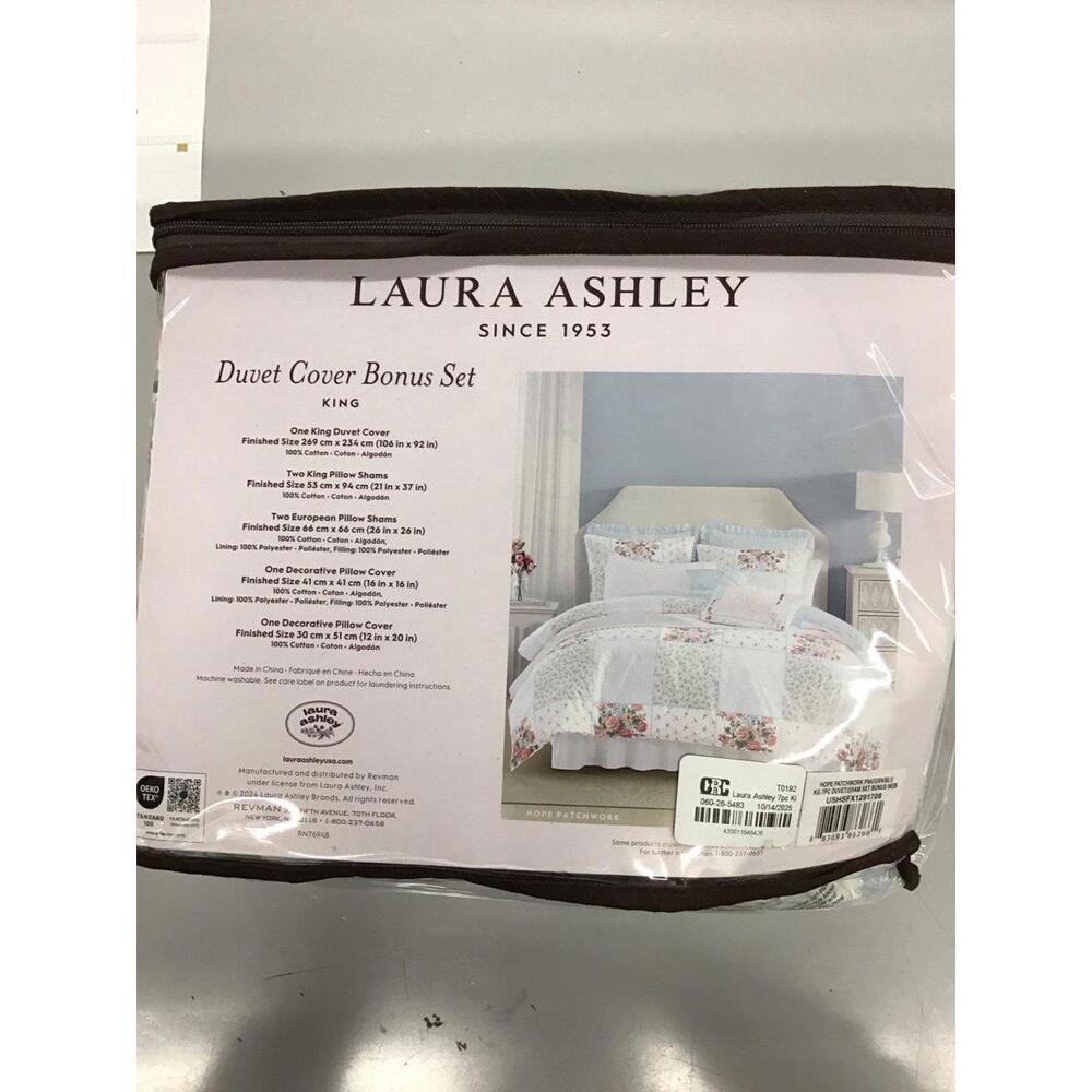 Laura Ashley White Patchwork Floral King Duvet Cover Bonus Set